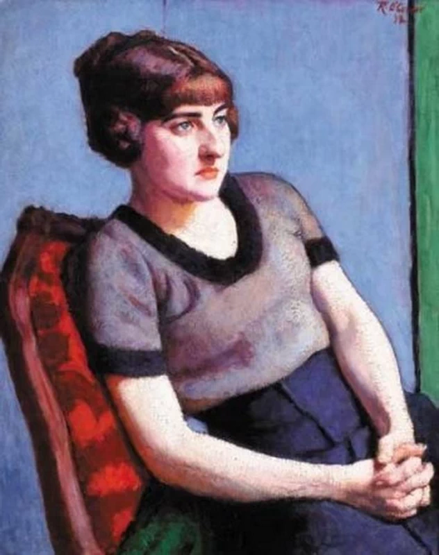 Donna con un corpetto viola